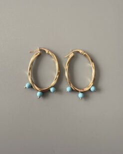 Oval Rope Hoop Earrings (Turquoise)